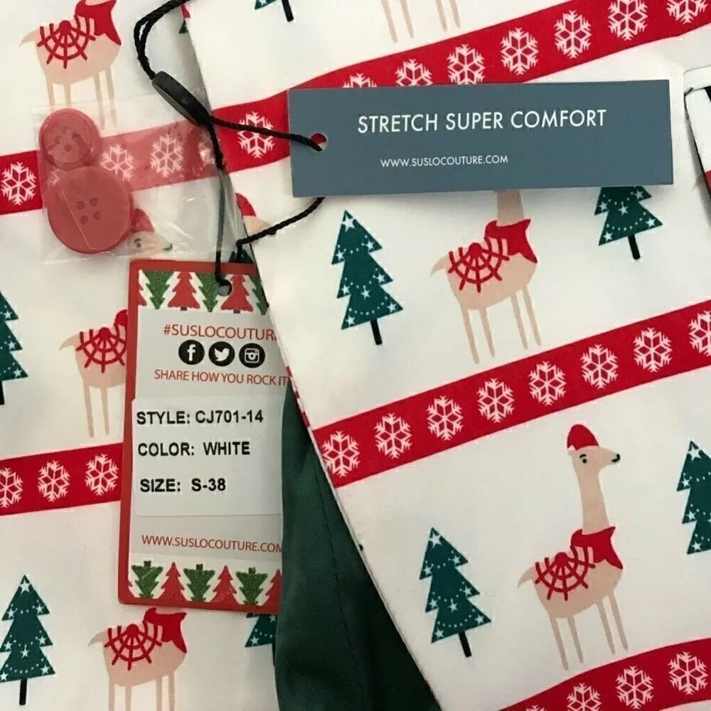 Suslo Couture Suit Jacket White Red Christmas S 38